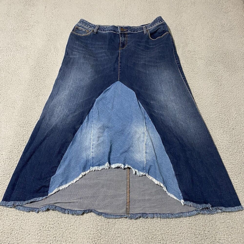 Soho New York & Company Denim Maxi Skirt Women 12 Blue Two Tone Cottage Western